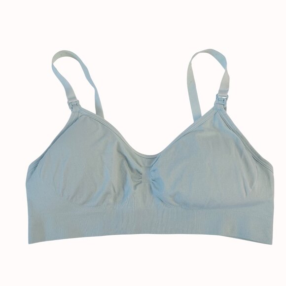 Light Blue Seamless Nursing Bra With Adjustable Straps Womens Sz L Soft Stretch - Picture 11 of 11